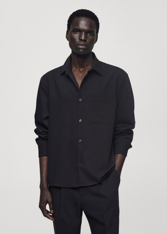 Mango Camisa bolsillo regular fit - Azul marino oscuro