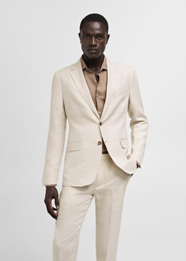 Mango Americana traje slim fit 100% lino - Beige