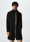 Mango Abrigo lana cuello chimenea - Negro