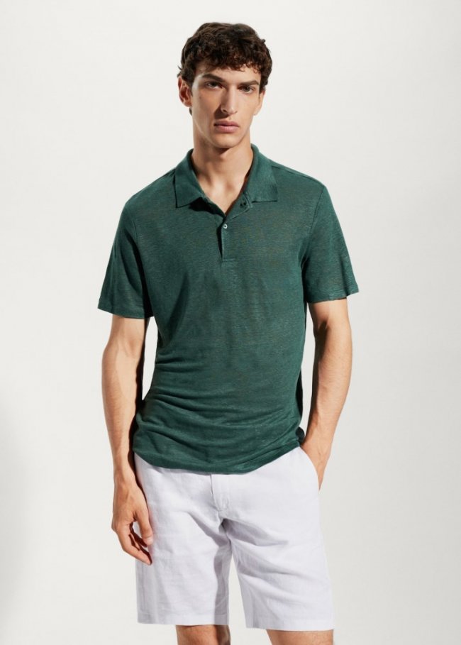 Mango Polo slim fit 100% lino - Verde