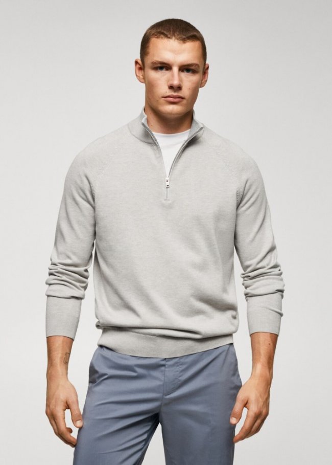 Mango Jersey algodón cuello cremallera - Arena