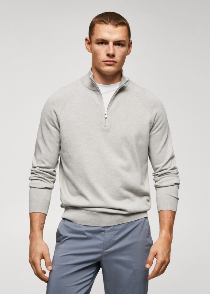 Mango Jersey algodón cuello cremallera - Arena