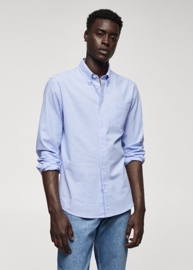 Mango Camisa regular fit Oxford algodón - Azul celeste
