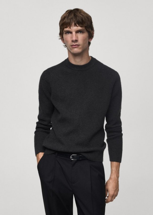 Mango Jersey punto estructura cuadrillé - Gris antracita