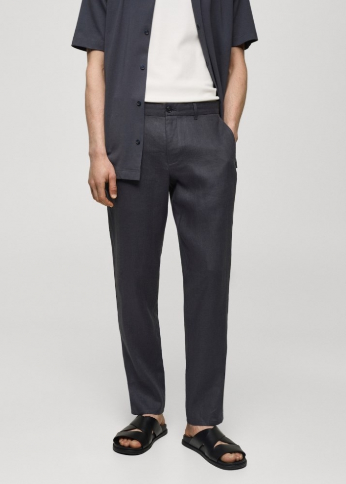 Mango Pantalón 100% lino slim fit - Azul noche