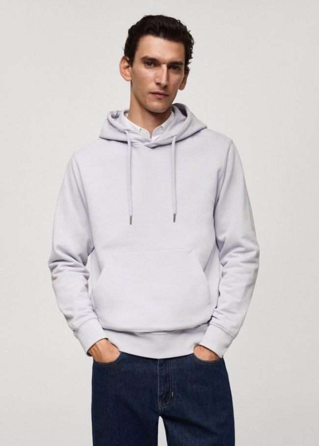Mango Sudadera algodón capucha regular fit - Lila