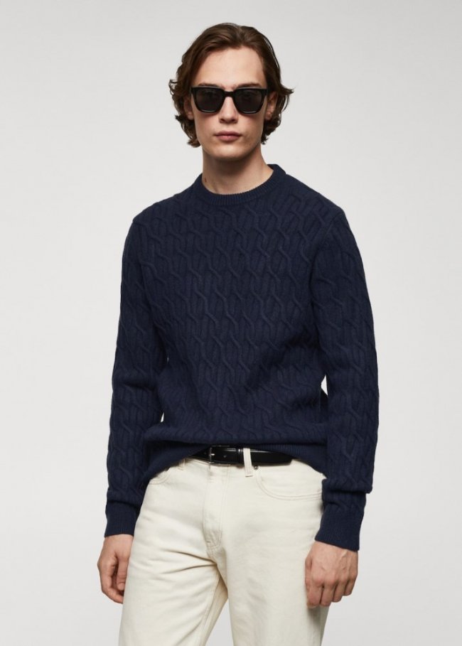 Mango Jersey punto trenzado - Azul marino oscuro