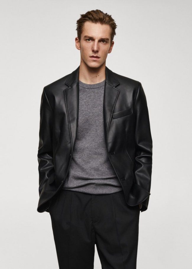 Mango Americana efecto piel - Negro