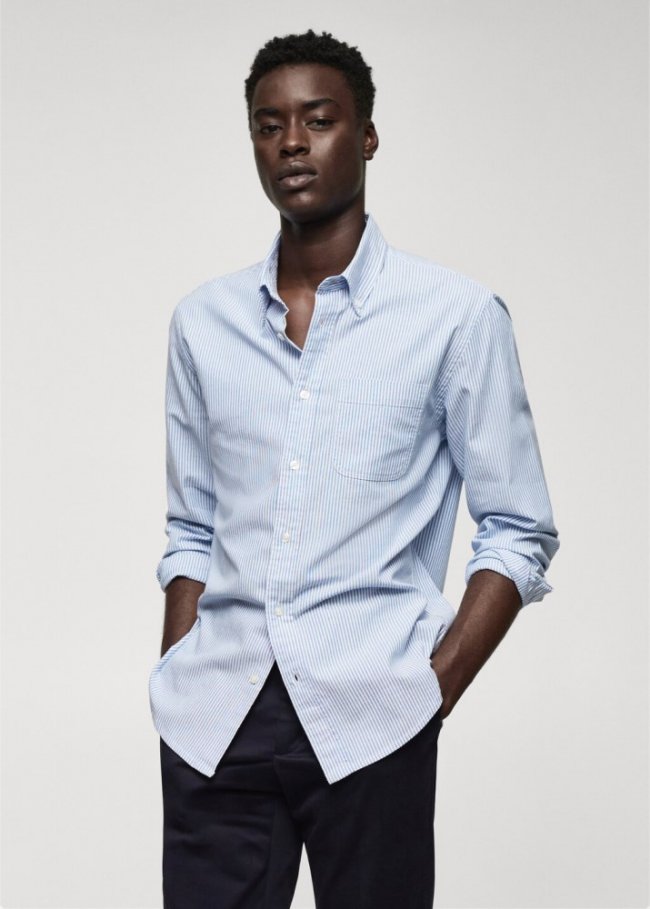 Mango Camisa 100% algodón rayas kodak - Azul marino