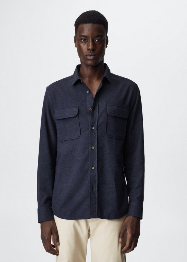 Mango Camisa textura algodón - Azul indigo