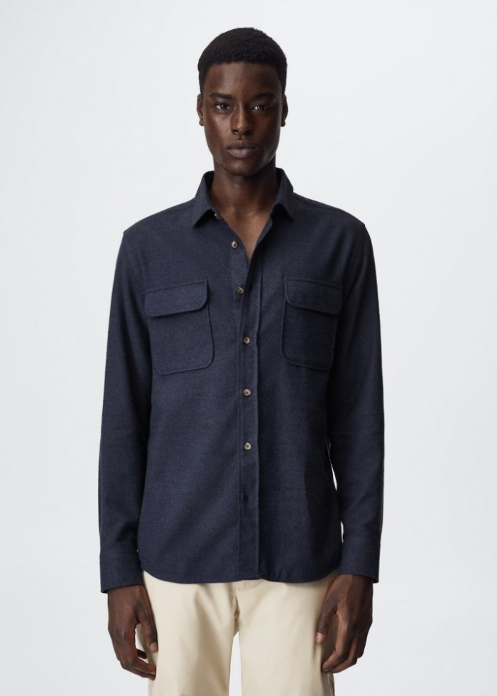 Mango Camisa textura algodón - Azul indigo