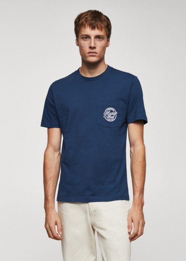 Mango Camiseta logo 100% algodón - Azul indigo