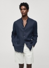 Mango Camisa 100% lino cuello mao - Azul marino oscuro