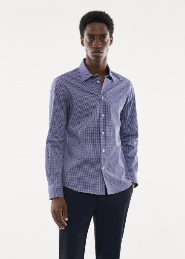 Mango Camisa micro cuadro tejido stretch - Azul marino