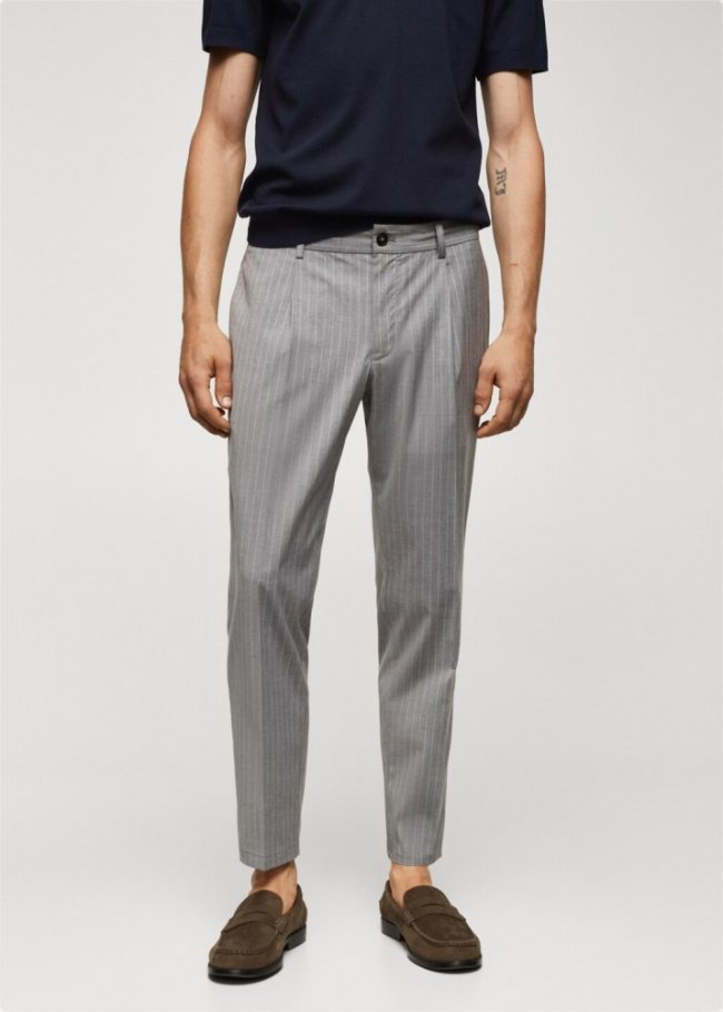 Mango Pantalón estampado pinzas - Gris claro vigoré