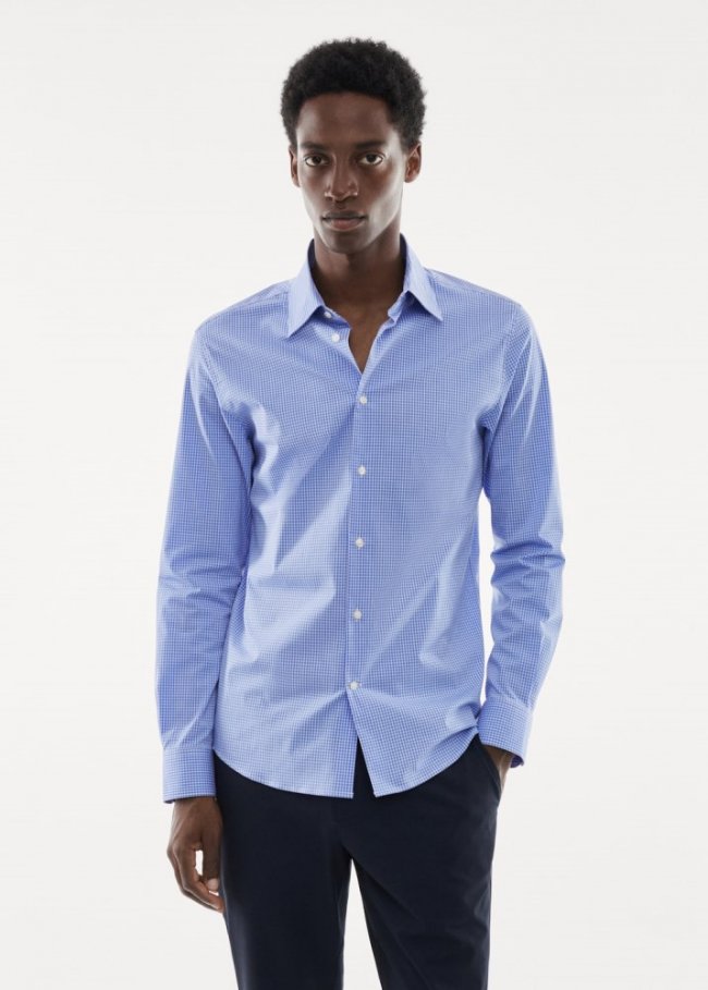 Mango Camisa micro cuadro tejido stretch - Azul