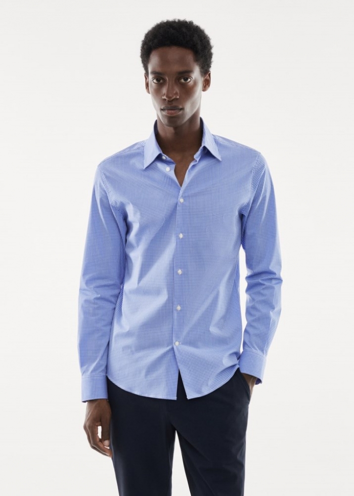 Mango Camisa micro cuadro tejido stretch - Azul