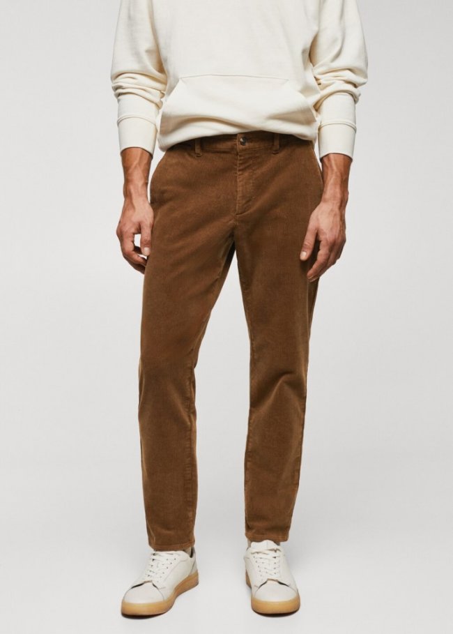 Mango Pantalón pana slim fit crop - Marrón medio