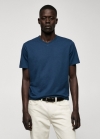 Mango Camiseta básica algodón cuello pico - Azul indigo