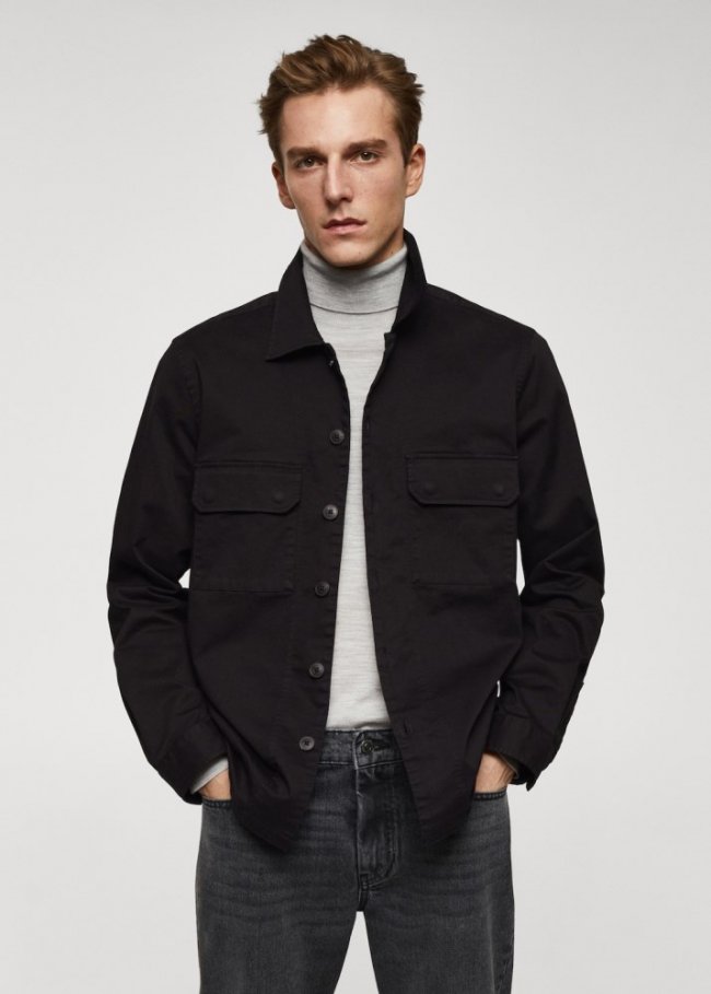Mango Sobrecamisa algodón elástico bolsillos - Negro