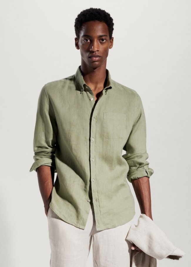 Mango Camisa slim fit 100% lino - Khaki