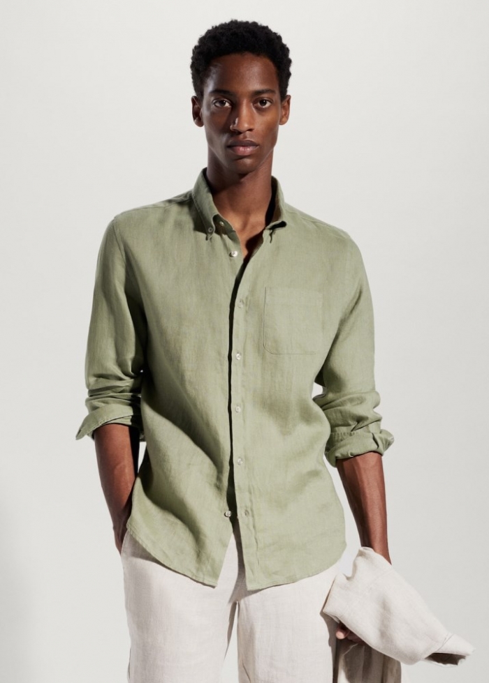 Mango Camisa slim fit 100% lino - Khaki