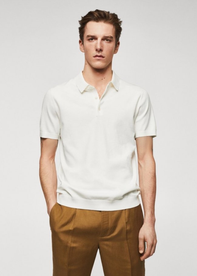 Mango Polo punto fino - Blanco roto