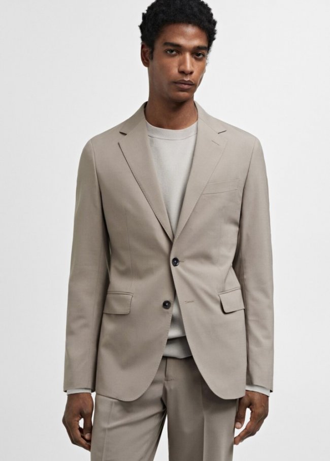 Mango Americana traje lana slim fit - Gris claro/pastel