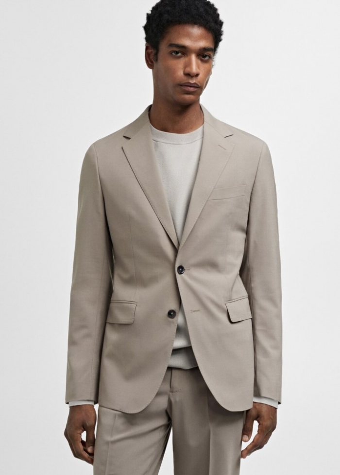 Mango Americana traje lana slim fit - Gris claro/pastel