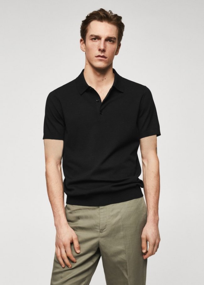 Mango Polo punto fino - Negro