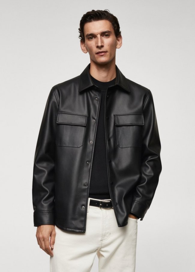 Mango Sobrecamisa efecto piel - Negro