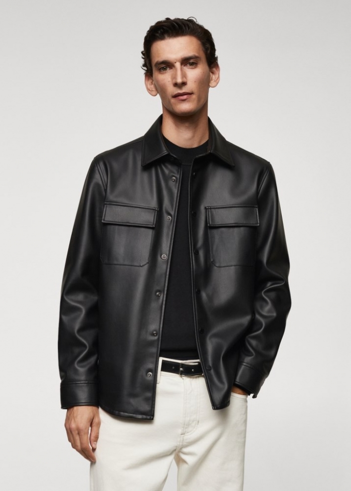 Mango Sobrecamisa efecto piel - Negro
