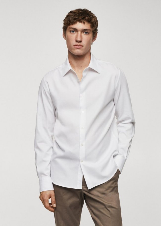 Mango Camisa slim fit algodón estructura - Blanco