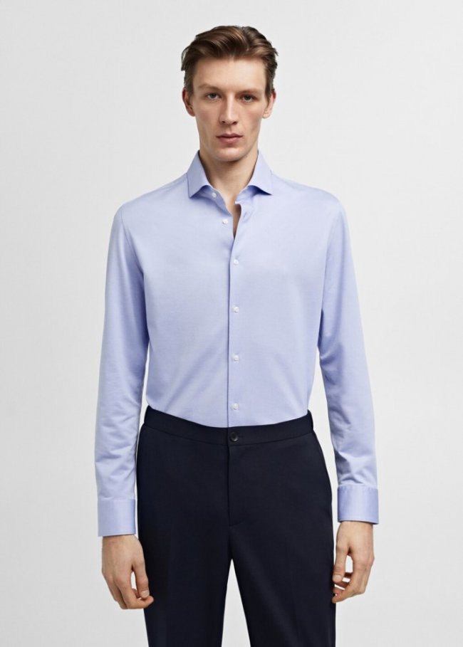 Mango Camisa traje slim fit algodón - Azul celeste