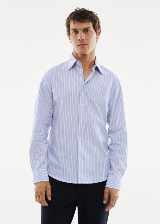 Mango Camisa slim fit rayas tejido stretch - Azul