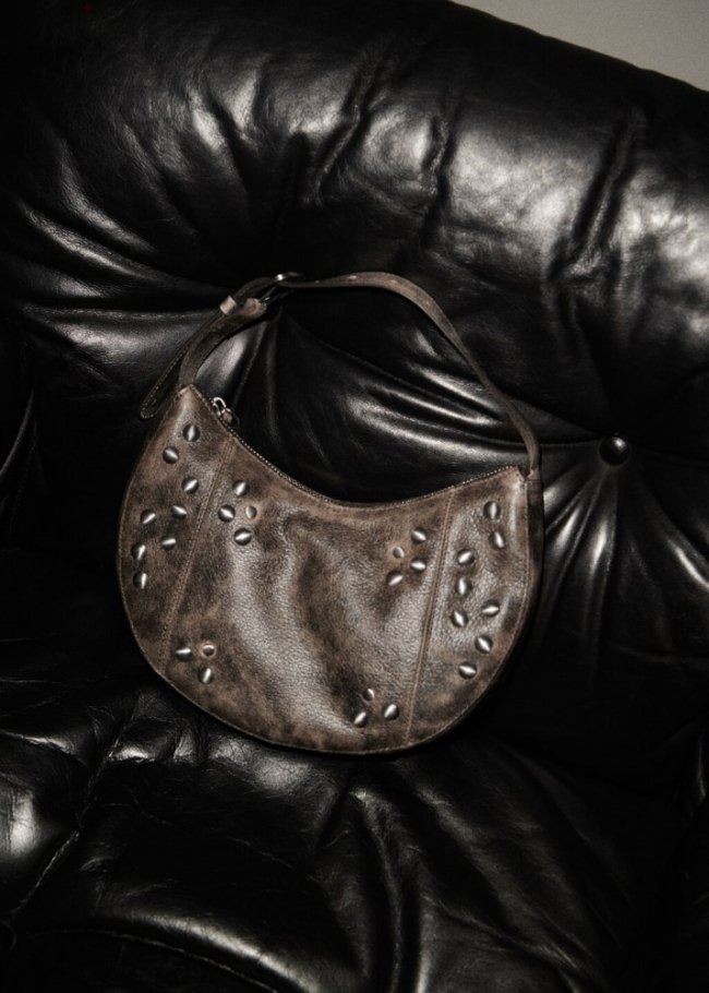 Mango Bolso piel tachuelas - Gris antracita