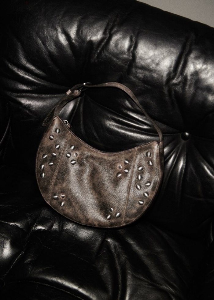 Mango Bolso piel tachuelas - Gris antracita