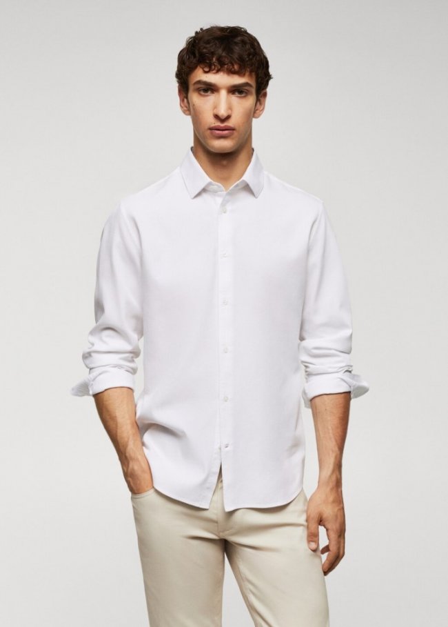 Mango Camisa slim fit algodón estructura - Blanco