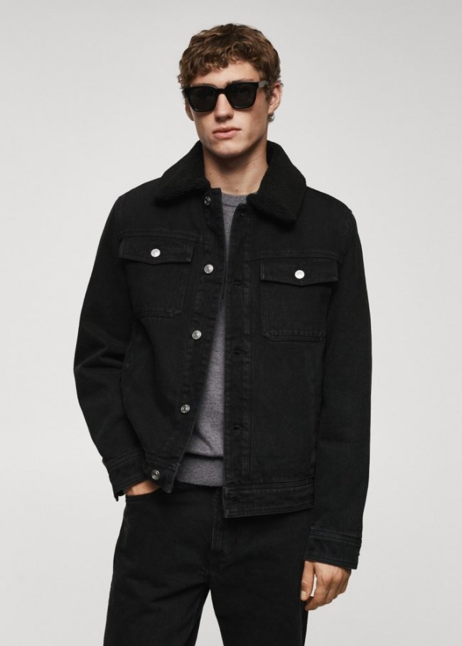 Mango Chaqueta denim borreguito - Denim negro
