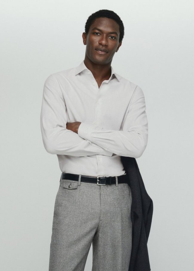 Mango Camisa 100% algodón estructura - Gris