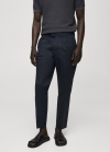 Mango Pantalón algodón slim fit pinzas - Azul noche