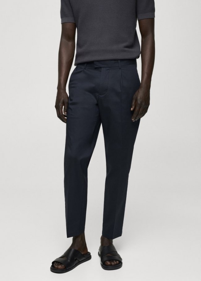 Mango Pantalón algodón slim fit pinzas - Azul noche