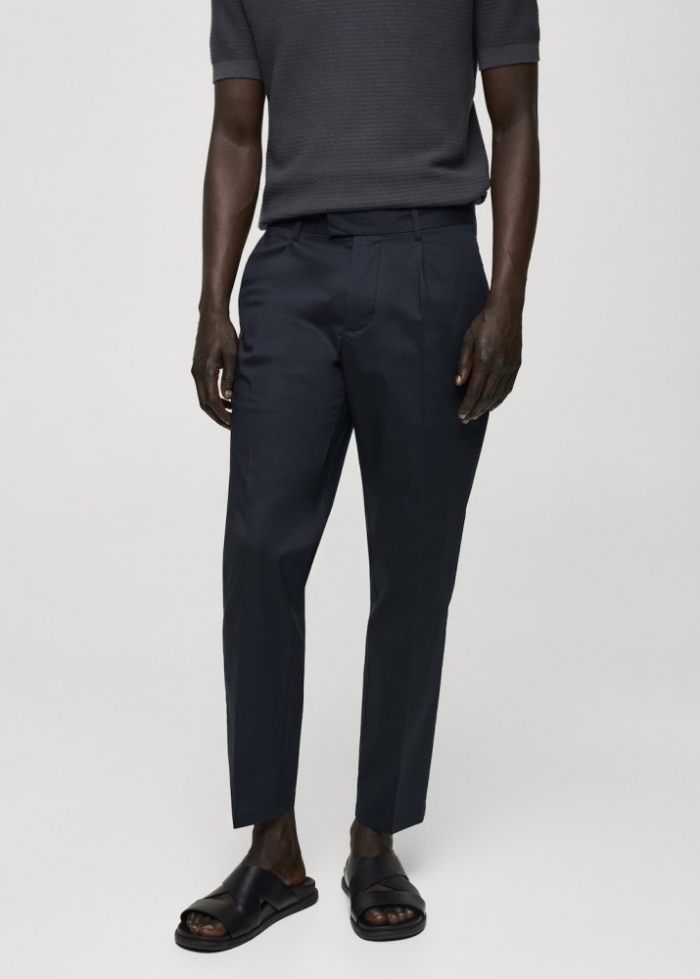 Mango Pantalón algodón slim fit pinzas - Azul noche