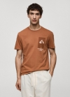 Mango Camiseta slim fit 100% algodón estampado - Naranja tostado