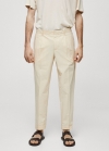 Mango Pantalón slim fit 100% algodón - Vainilla