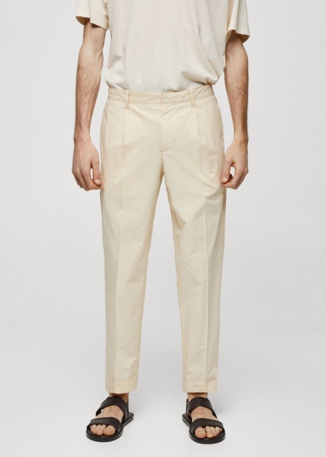 Mango Pantalón slim fit 100% algodón - Vainilla