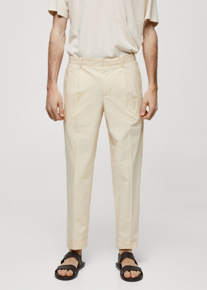 Mango Pantalón slim fit 100% algodón - Vainilla