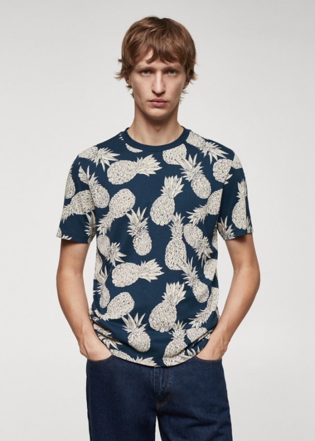 Mango Camisa 100% algodón estampado piñas - Azul marino oscuro