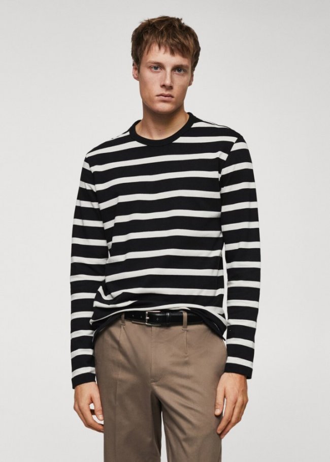 Mango Camiseta manga larga rayas - Negro