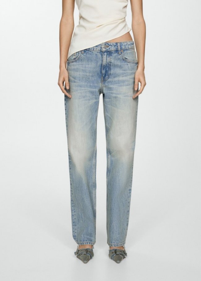 Mango Jeans rectos tiro bajo - Azul claro
